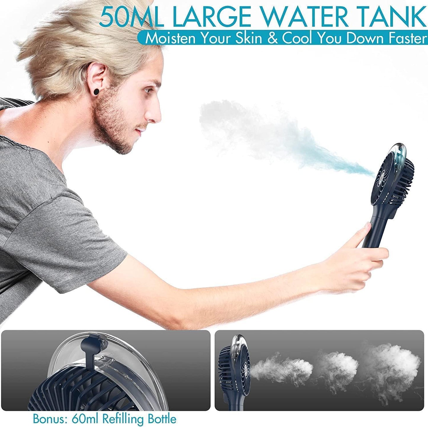 3000 MAh Battery Electric USB Mini Handheld Rechargeable Mist Fan